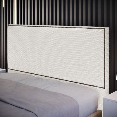 Cabeceira Box Casal King Com Tachas 195 cm Vicenza L02 Bouclê Cru - Lyam Decor