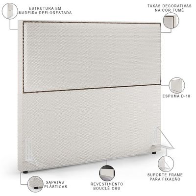 Cabeceira Box Casal King Com Tachas 195 cm Vicenza L02 Bouclê Cru - Lyam Decor