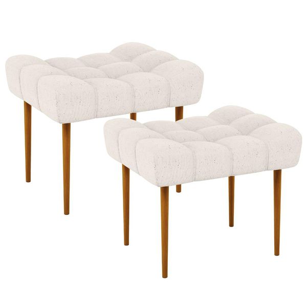 Kit 02 Puffs Decorativo Para Sala De Estar Requinte L02 Linho Cru - Lyam Decor Kit 02 Puffs Decorativo Para Sala De Estar Requinte L02 Linho Cru - Lyam Decor