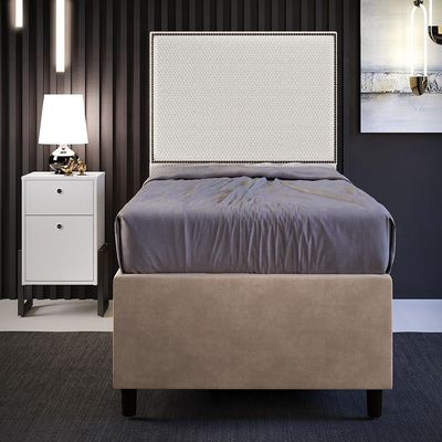 Cabeceira Box Solteiro Com Tachas 100 cm Vicenza L02 Bouclê Cru - Lyam Decor