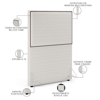 Cabeceira Box Solteiro Com Tachas 100 cm Vicenza L02 Bouclê Cru - Lyam Decor
