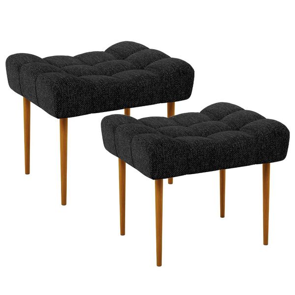 Kit 02 Puffs Decorativo Para Sala De Estar Requinte L02 Linho Chumbo - Lyam Decor Kit 02 Puffs Decorativo Para Sala De Estar Requinte L02 Linho Chumbo - Lyam Decor