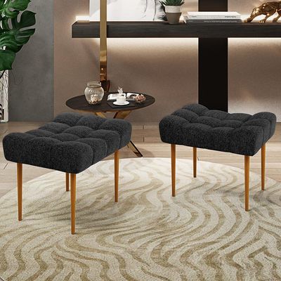 Kit 02 Puffs Decorativo Para Sala De Estar Requinte L02 Linho Chumbo - Lyam Decor