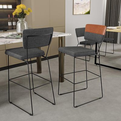 Kit 03 Banquetas Altas Sala Jantar Allana L02 Faixa Couríssimo Camel Linho Cinza Escuro - Lyam Decor