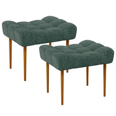 Kit 02 Puffs Decorativo Para Sala De Estar Requinte L02 Linho Verde Musgo - Lyam Decor