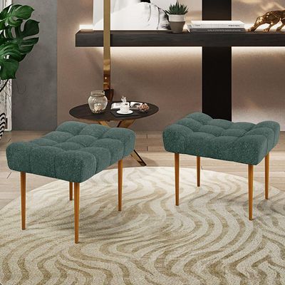 Kit 02 Puffs Decorativo Para Sala De Estar Requinte L02 Linho Verde Musgo - Lyam Decor