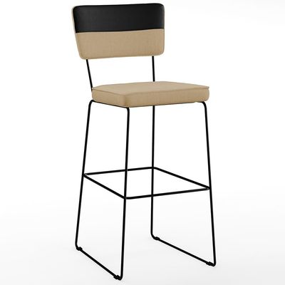 Kit 03 Banquetas Altas Sala De Jantar Allana L02 Faixa Corano Preto Linho Bege Escuro - Lyam Decor
