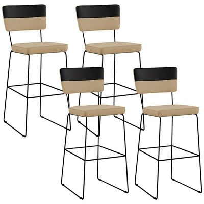 Kit 04 Banquetas Altas Sala De Jantar Allana L02 Faixa Corano Preto Linho Bege Escuro - Lyam Decor