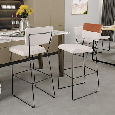 Kit 05 Banquetas Altas Sala De Jantar Allana L02 Faixa Couríssimo Camel Linho Cru - Lyam Decor