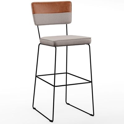 Kit 05 Banquetas Altas Sala De Jantar Fixa Allana L02 Faixa Couríssimo Camel Linho Bege - Lyam Decor