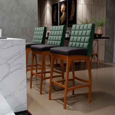 Banqueta Alta Para Cozinha Sala De Jantar Fixa Mila B04 Facto Verde Musgo Linho Chumbo - Lyam Decor