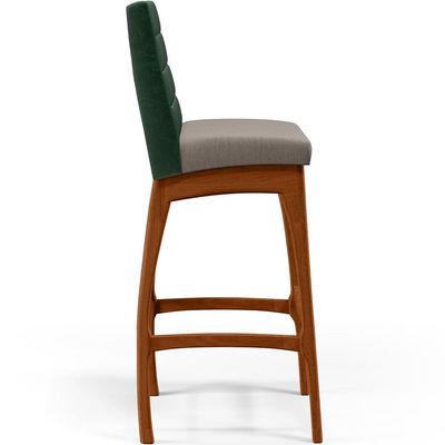 Banqueta Alta Para Cozinha Sala De Jantar Fixa Mila B04 Facto Verde Musgo Linho Bege - Lyam Decor