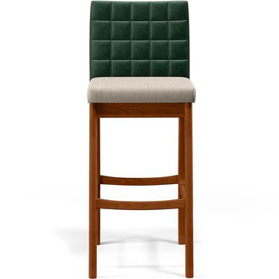 Banqueta Alta Para Cozinha Sala De Jantar Fixa Mila B04 Facto Verde Musgo Linho Cru - Lyam Decor