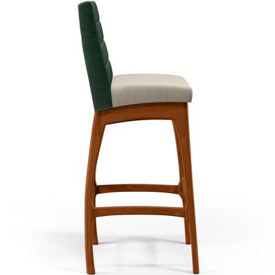 Banqueta Alta Para Cozinha Sala De Jantar Fixa Mila B04 Facto Verde Musgo Linho Cru - Lyam Decor