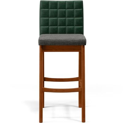 Kit 02 Banquetas Altas Sala Jantar Fixa Mila B04 Facto Verde Musgo Linho Cinza Escuro - Lyam Decor