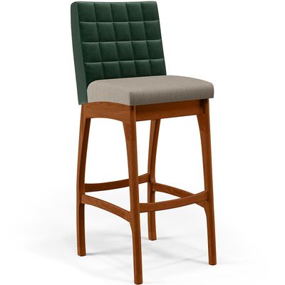 Kit 02 Banquetas Altas Cozinha Sala Jantar Fixa Mila B04 Facto Verde Musgo Linho Bege - Lyam Decor