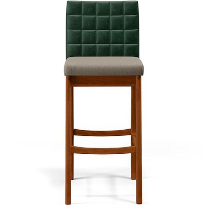 Kit 02 Banquetas Altas Cozinha Sala Jantar Fixa Mila B04 Facto Verde Musgo Linho Bege - Lyam Decor