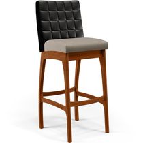 Banqueta Alta Para Cozinha Sala De Jantar Fixa Mila B04 Couríssimo Preto Linho Bege - Lyam Decor