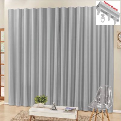 Cortina 3 Mts Sala Quarto Escritório Blackout Original para Trilho Suisso - Cinza