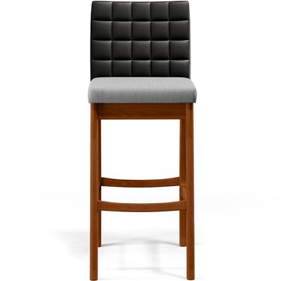 Banqueta Alta Para Cozinha Sala De Jantar Fixa Mila B04 Couríssimo Preto Linho Cinza - Lyam Decor