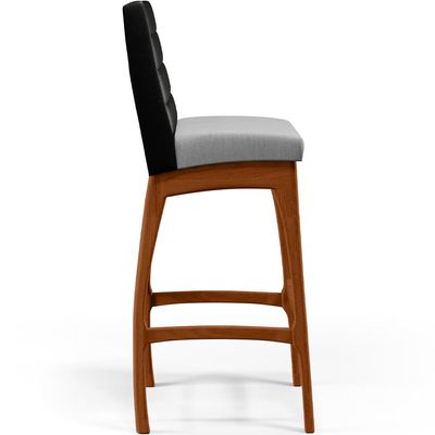 Banqueta Alta Para Cozinha Sala De Jantar Fixa Mila B04 Couríssimo Preto Linho Cinza - Lyam Decor