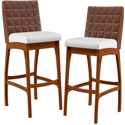 Kit 2 Banquetas Altas Cozinha Sala Jantar Fixa Mila B04 Couríssimo Marrom Corano Branco - Lyam Decor