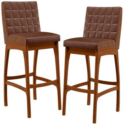 Kit 02 Banquetas Altas Para Cozinha Sala De Jantar Fixa Mila B04 Couríssimo Marrom - Lyam Decor