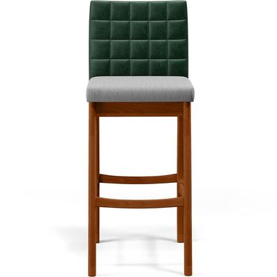 Kit 02 Banquetas Altas Cozinha Sala Jantar Fixa Mila B04 Facto Verde Musgo Linho Cinza - Lyam Decor