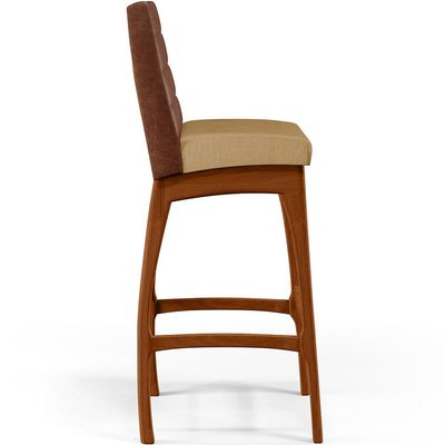 Banqueta Alta Cozinha Sala De Jantar Fixa Mila B04 Couríssimo Marrom Linho Bege Escuro - Lyam Decor