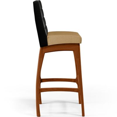 Banqueta Alta Cozinha Sala De Jantar Fixa Mila B04 Couríssimo Preto Linho Bege Escuro - Lyam Decor