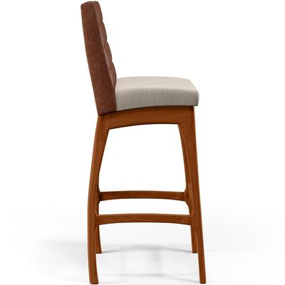Banqueta Alta Para Cozinha Sala De Jantar Fixa Mila B04 Couríssimo Marrom Linho Cru - Lyam Decor