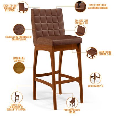 Banqueta Alta Para Cozinha Sala De Jantar Fixa Mila B04 Couríssimo Marrom - Lyam Decor