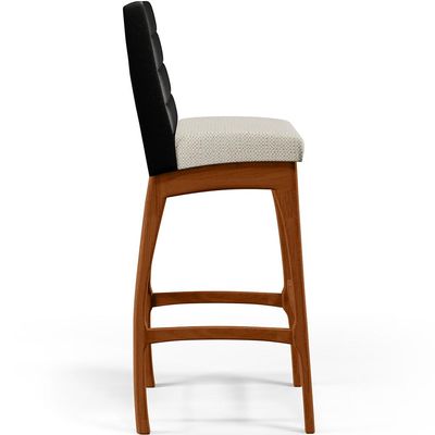 Banqueta Alta Cozinha Sala De Jantar Fixa Mila B04 Couríssimo Preto Linho Champagne - Lyam Decor