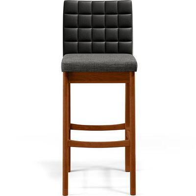 Banqueta Alta Cozinha Sala De Jantar Fixa Mila B04 Couríssimo Preto Linho Cinza Escuro - Lyam Decor