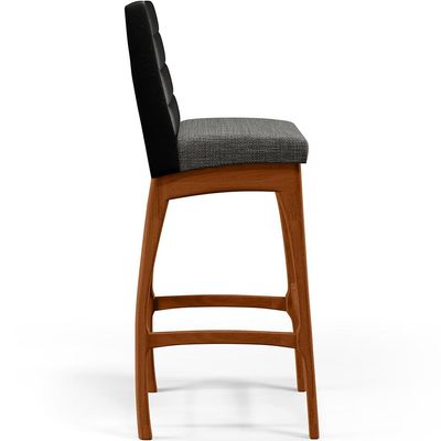 Banqueta Alta Cozinha Sala De Jantar Fixa Mila B04 Couríssimo Preto Linho Cinza Escuro - Lyam Decor