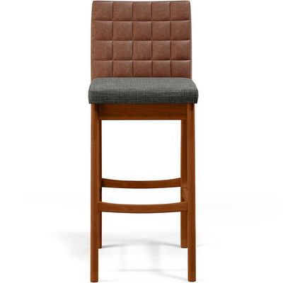 Banqueta Alta Cozinha Sala De Jantar Fixa Mila B04 Couríssimo Marrom Linho Cinza Escuro - Lyam Decor