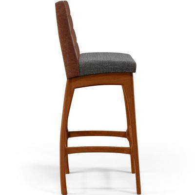 Banqueta Alta Cozinha Sala De Jantar Fixa Mila B04 Couríssimo Marrom Linho Cinza Escuro - Lyam Decor