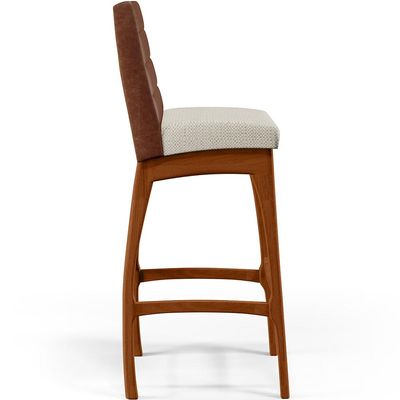 Banqueta Alta Cozinha Sala De Jantar Fixa Mila B04 Couríssimo Marrom Linho Champagne - Lyam Decor