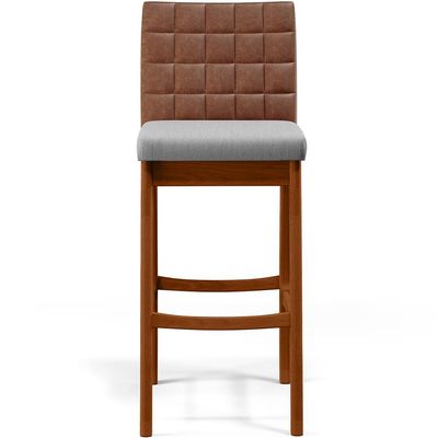 Banqueta Alta Para Cozinha Sala De Jantar Fixa Mila B04 Couríssimo Marrom Linho Cinza - Lyam Decor