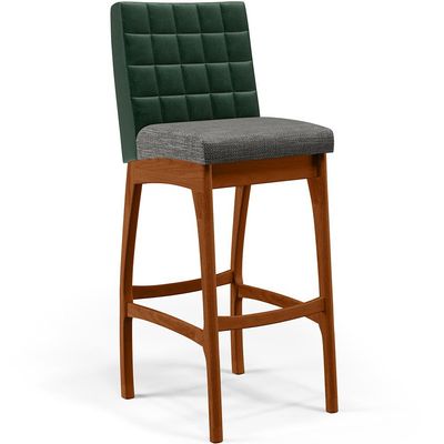 Banqueta Alta Cozinha Sala De Jantar Fixa Mila B04 Facto Verde Musgo Linho Cinza Escuro - Lyam Decor