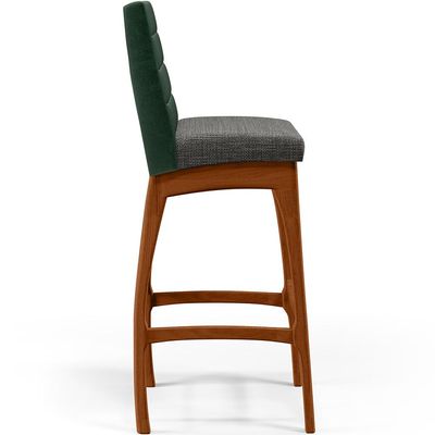 Banqueta Alta Cozinha Sala De Jantar Fixa Mila B04 Facto Verde Musgo Linho Cinza Escuro - Lyam Decor