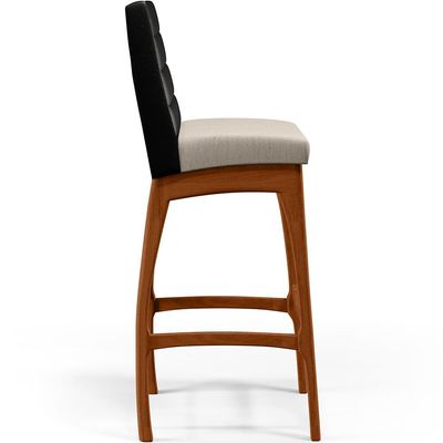 Banqueta Alta Para Cozinha Sala De Jantar Fixa Mila B04 Couríssimo Preto Linho Cru - Lyam Decor