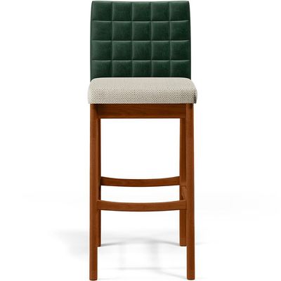 Kit 03 Banquetas Altas Sala De Jantar Fixa Mila B04 Facto Verde Musgo Linho Champagne - Lyam Decor