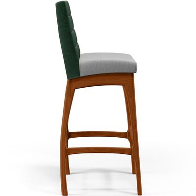 Banqueta Alta Para Cozinha Sala De Jantar Fixa Mila B04 Facto Verde Musgo Linho Cinza - Lyam Decor