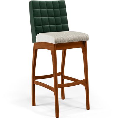 Kit 04 Banquetas Altas Sala De Jantar Fixa Mila B04 Facto Verde Musgo Linho Champagne - Lyam Decor