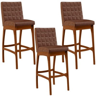 Kit 03 Banquetas Altas Para Cozinha Sala De Jantar Fixa Mila B04 Couríssimo Marrom - Lyam Decor