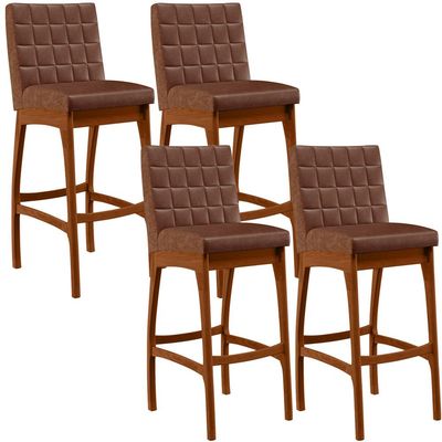 Kit 04 Banquetas Altas Para Cozinha Sala De Jantar Fixa Mila B04 Couríssimo Marrom - Lyam Decor