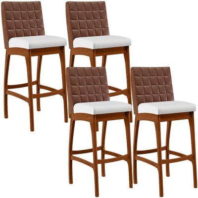 Kit 4 Banquetas Altas Cozinha Sala Jantar Fixa Mila B04 Couríssimo Marrom Corano Branco - Lyam Decor