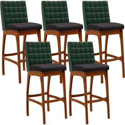 Kit 05 Banquetas Altas Cozinha Sala Jantar Fixa Mila B04 Facto Verde Musgo Linho Chumbo - Lyam Decor