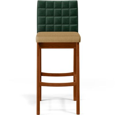 Kit 05 Banquetas Altas Sala De Jantar Fixa Mila B04 Facto Verde Musgo Linho Bege Escuro - Lyam Decor